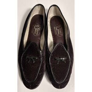 Belgian Shoes Midinette Women's 8.5 Loafer Bow Tie Purple Velvet Flats Classic